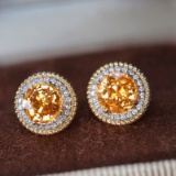 14k Gold 2.62 Ctw Natural Partschinite & Diamond Earrings