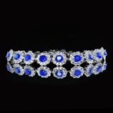 14k Gold 3.89 Ctw Vivid Blue Natural Sapphire & Diamond Bracelet
