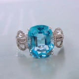 14k Gold 3.64 Ctw Natural Aquamarine & Diamond Ring