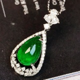 14k Gold 3.30 Ctw Vivid Green Natural Emerald & Diamond Pendant