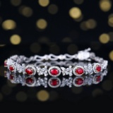 14k Gold 2.07 Ctw Natural Ruby & Diamond Bracelet