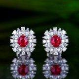 14k Gold 0.84 Ctw Natural Ruby & Diamond Earrings