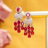 14k Gold 3.2 Ct Vivid Red Natural Ruby & Diamond Earrings