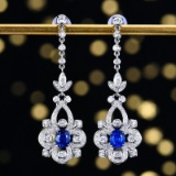 14k Gold 1.44 Ctw Natural Sapphire & Diamond Earrings