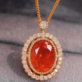 14k Gold 4.19 Ctw Natural Partschinite & Diamond Pendant