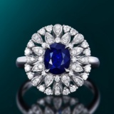 14k Gold 2.63 Ctw Vivid Blue Natural Sapphire & Diamond Ring
