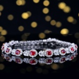 14k Gold 6.37 Ctw Natural Ruby & Sapphire Bracelet
