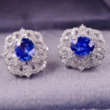 14k Gold 2.12 Ctw Natural Sapphire & Diamond Earrings