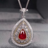 14k Gold 1.30 Ctw Vivid Red Natural Ruby & Diamond Pendant