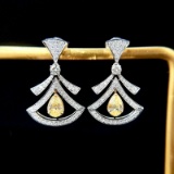 14k Gold 1.2 Ctw Natural Yellow Diamond & Diamond Earrings