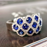 14k Gold 2.08 Ctw Vivid Blue Natural Sapphire & Diamond Ring