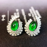 14k Gold 1.72 Ctw Vivid Green Natural Emerald & Diamond Earrings