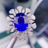 14k Gold 10.99 Ctw Vivid Blue Natural Tanzanite & Diamond Ring