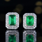 14k Gold 1.61 Ctw Vivid Green Natural Emerald & Diamond Earrings