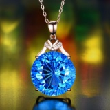 14k Gold 12.12 Ctw Natural Topaz & Diamond Pendant