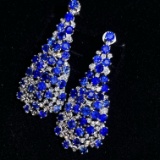 14k Gold 7.60 Ctw Natural Sapphire & Diamond Earrings