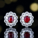 14k Gold 0.81 Ctw Natural Ruby & Diamond Earrings