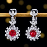 14k Gold 2.09 Ctw Natural Ruby & Diamond Earrings