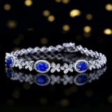 14k Gold 2.19 Ctw Natural Sapphire & Diamond Bracelet