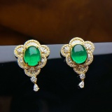 14k Gold 8.68 Ctw Vivid Green Natural Emerald & Diamond Earrings