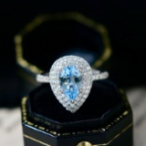 14k Gold 1.54 Ctw Natural Aquamarine & Diamond Ring