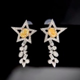 14k Gold 0.90 Ctw Natural Yellow Diamond & Diamond Earrings