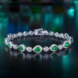 14k Gold 3.11 Ctw Vivid Green Natural Emerald & Diamond Bracelet