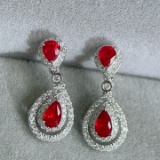 14k Gold 2.16 Ctw Vivid Red Natural Ruby & Diamond Earrings