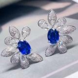14k Gold 2.66 Ctw Vivid Blue Natural Sapphire & Diamond Earrings