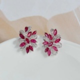14k Gold 1.94 Ctw Natural Ruby & Diamond Earrings