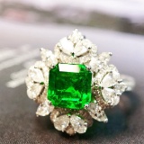 14k Gold 2.50 Ctw Vivid Green Natural Emerald & Diamond Ring/pendant