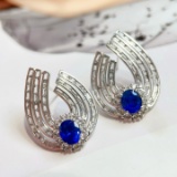 14k Gold 4.75 Ctw Vivid Blue Natural Sapphire & Sapphire Earrings