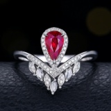 14k Gold 0.66 Ctw Natural Ruby & Diamond Ring