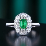 14k Gold 0.43 Ctw Vivid Green Natural Emerald & Diamond Ring