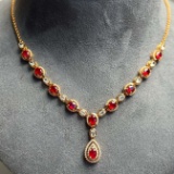 14k Gold 4.10 Ctw Natural Ruby & Diamond Necklace