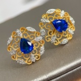 14k Gold 1.55 Ctw Natural Sapphire & Diamond Earrings