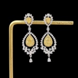 14k Gold 2.63 Ctw Natural Yellow Diamond & Diamond Earrings