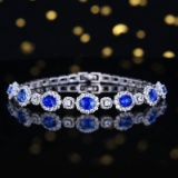 14k Gold 3.65 Ctw Vivid Blue Natural Sapphire & Diamond Bracelet