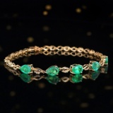 14k Gold 2.96 Ctw Vivid Blue Natural Emerald & Diamond Bracelet
