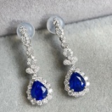 14k Gold 1.78 Ctw Vivid Blue Natural Sapphire & Diamond Earrings