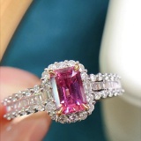 14k Gold 1.56 Ctw Natural Padparadscha Sapphire & Diamond Ring