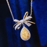14k Gold 0.30 Ct Natural Yellow Diamond & Diamond Necklace