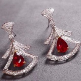 14k Gold 2.51 Ctw Natural Ruby & Diamond Earrings