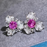 14k Gold 3.80 Ctw Natural Sapphire & Diamond Earrings