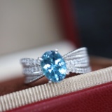 14k Gold 1.42 Ctw Natural Aquamarine & Diamond Ring