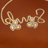 14k Gold 0.55 Ctw Natural Yellow Diamond & Diamond Earrings