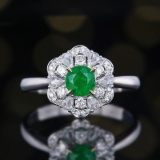 14k Gold 0.80 Ctw Vivid Green Natural Emerald & Diamond Ring