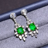 14k Gold 1.54 Ctw Vivid Green Natural Emerald & Diamond Earrings