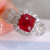 14k Gold 2.06 Ctw Vivid Red Natural Ruby & Diamond Ring