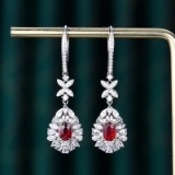 14k Gold 1.83 Ctw Natural Ruby & Diamond Earrings